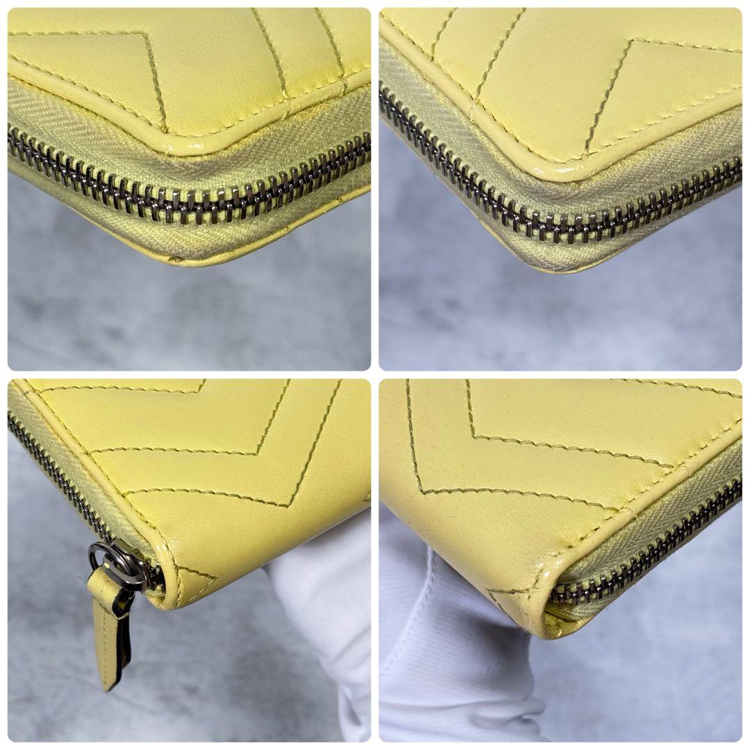 GUCCI GGマーモント キルティング ラウンドジップ 長財布 イエロー 8