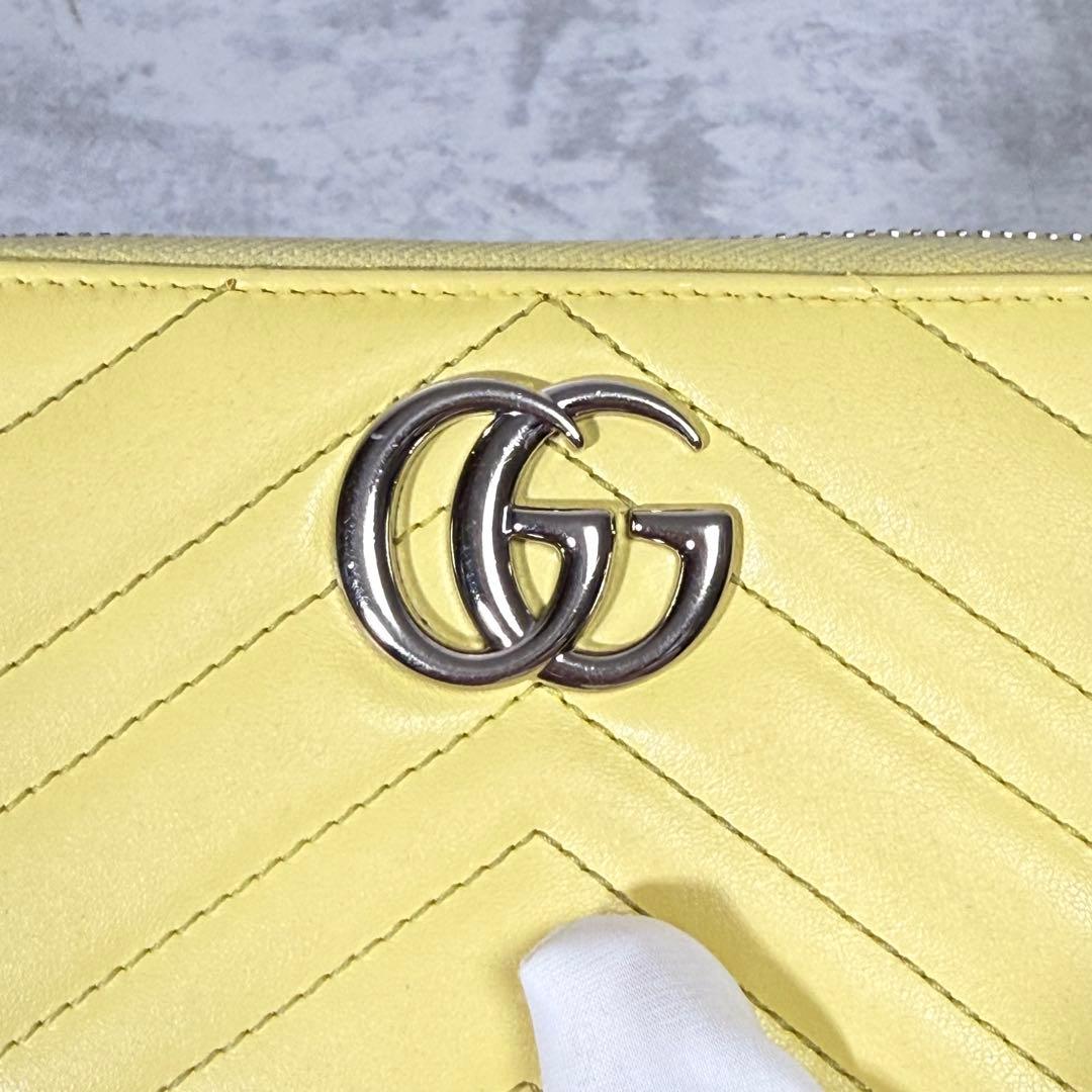 GUCCI GGマーモント キルティング ラウンドジップ 長財布 イエロー 8