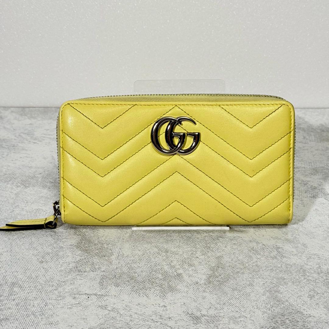 GUCCI GGマーモント キルティング ラウンドジップ 長財布 イエロー 8