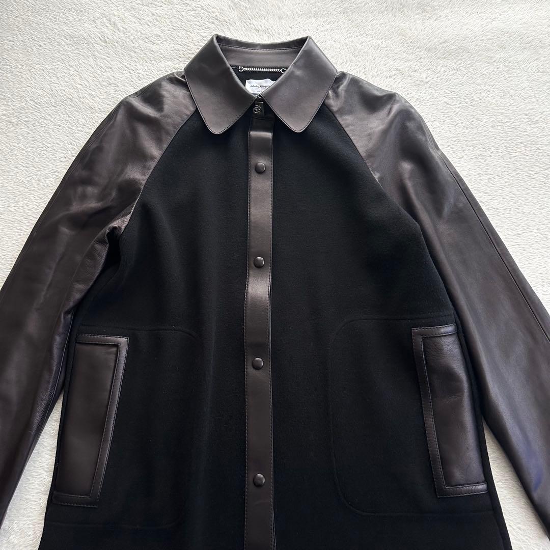 美品　現行　サルヴァトーレフェラガモ　ラムレザー　コート　ガンチーニ　シルク混