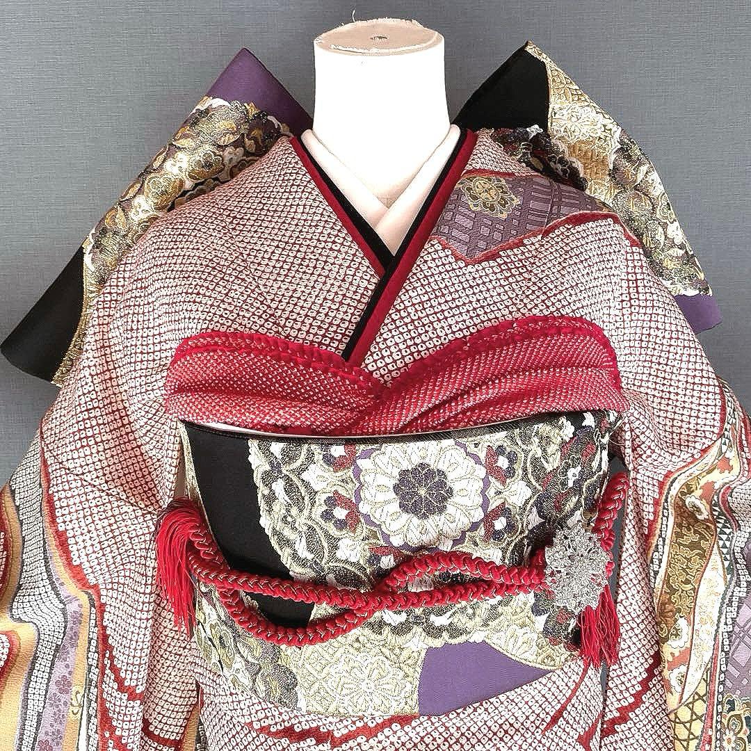 振袖フルセット　のしめ絞り柄　成人式振袖　振袖　裄丈69 ますいわ屋謹製