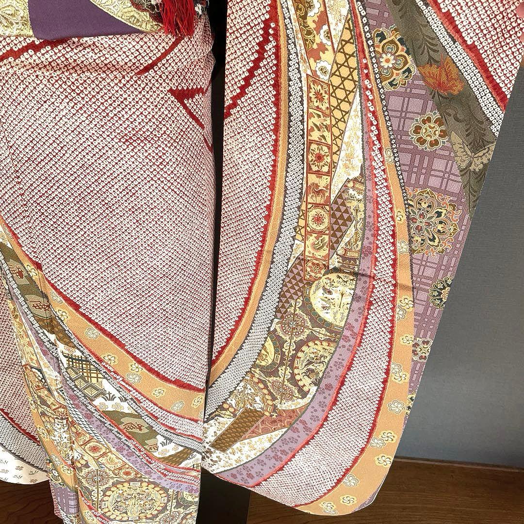 振袖フルセット　のしめ絞り柄　成人式振袖　振袖　裄丈69 ますいわ屋謹製