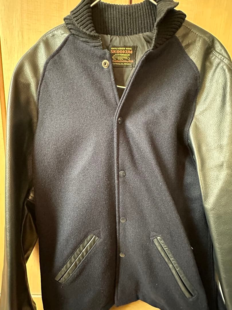 極美品　SKOOKUM レザージャケット　レターマンジャケット ネイビー