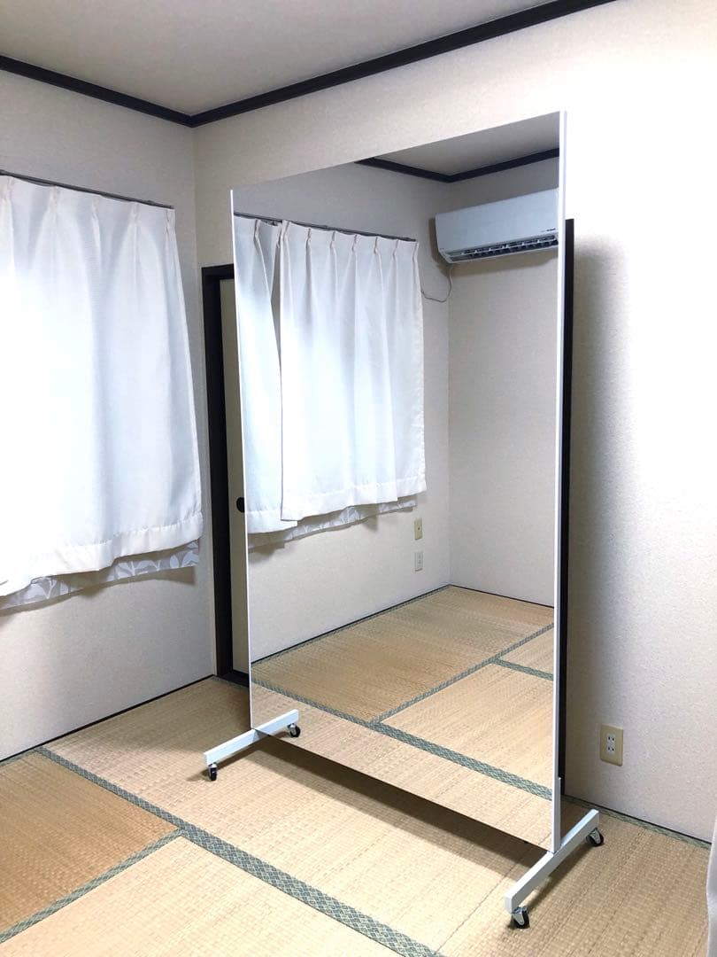 割れない 鏡 姿見 キャスター付きスタンドミラー 大きめ ホワイトフレーム