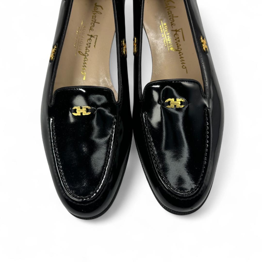 美品 フェラガモ ガンチーニ フラットシューズ 黒 6.5C 約24cm