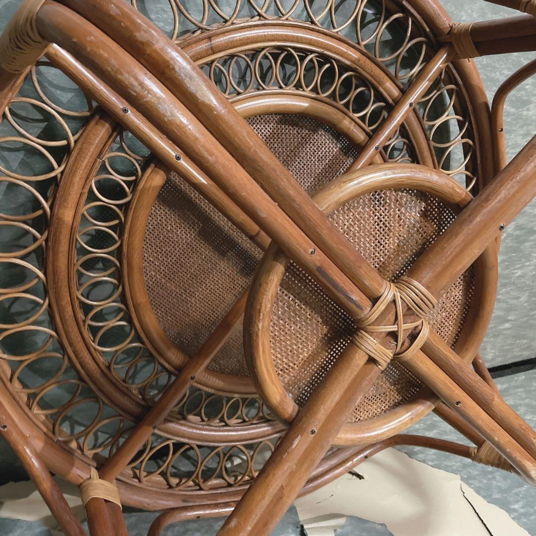 【高級ヴィンテージ】ラタンテーブル ラウンド 座卓 ちゃぶ台 籐家具 丸テーブル