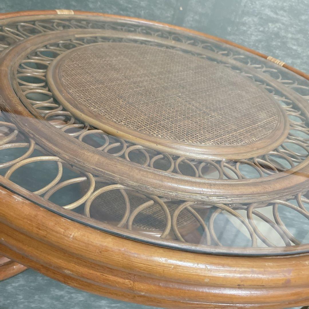 【高級ヴィンテージ】ラタンテーブル ラウンド 座卓 ちゃぶ台 籐家具 丸テーブル