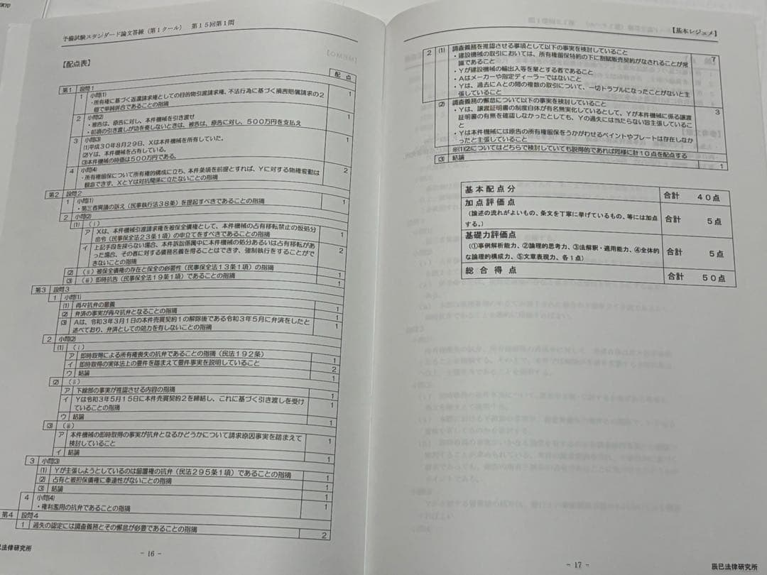 2023年 辰巳 予備試験スタンダード論文答練 第1クール 解説冊子全36問分