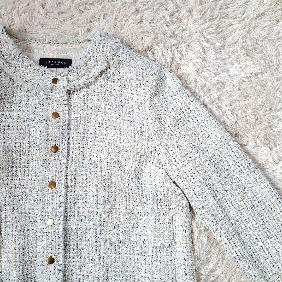 新品タグ付 定価3万 マカフィー ノーカラーツイードジャケット 金ボタン 日本製