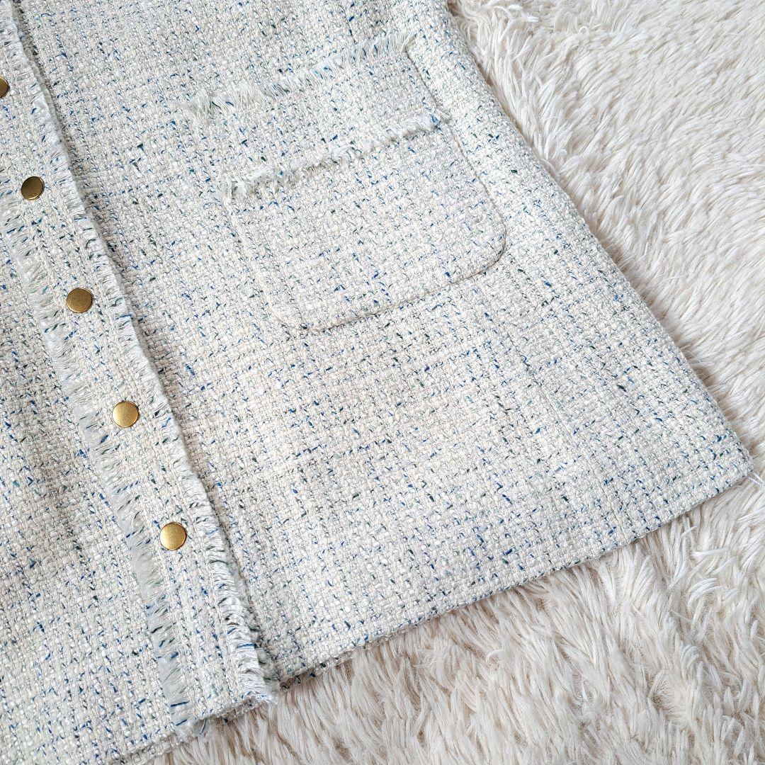 新品タグ付 定価3万 マカフィー ノーカラーツイードジャケット 金ボタン 日本製