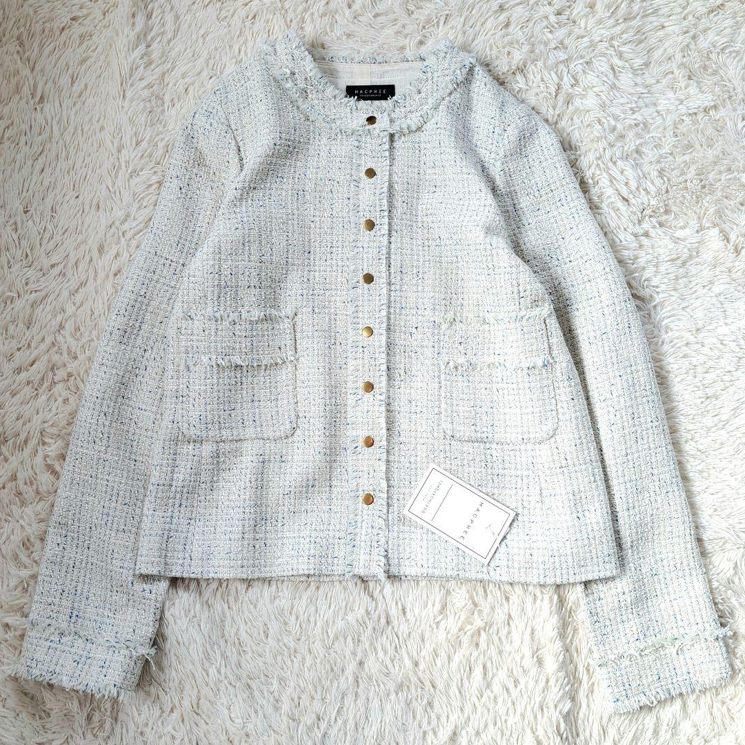 新品タグ付 定価3万 マカフィー ノーカラーツイードジャケット 金ボタン 日本製