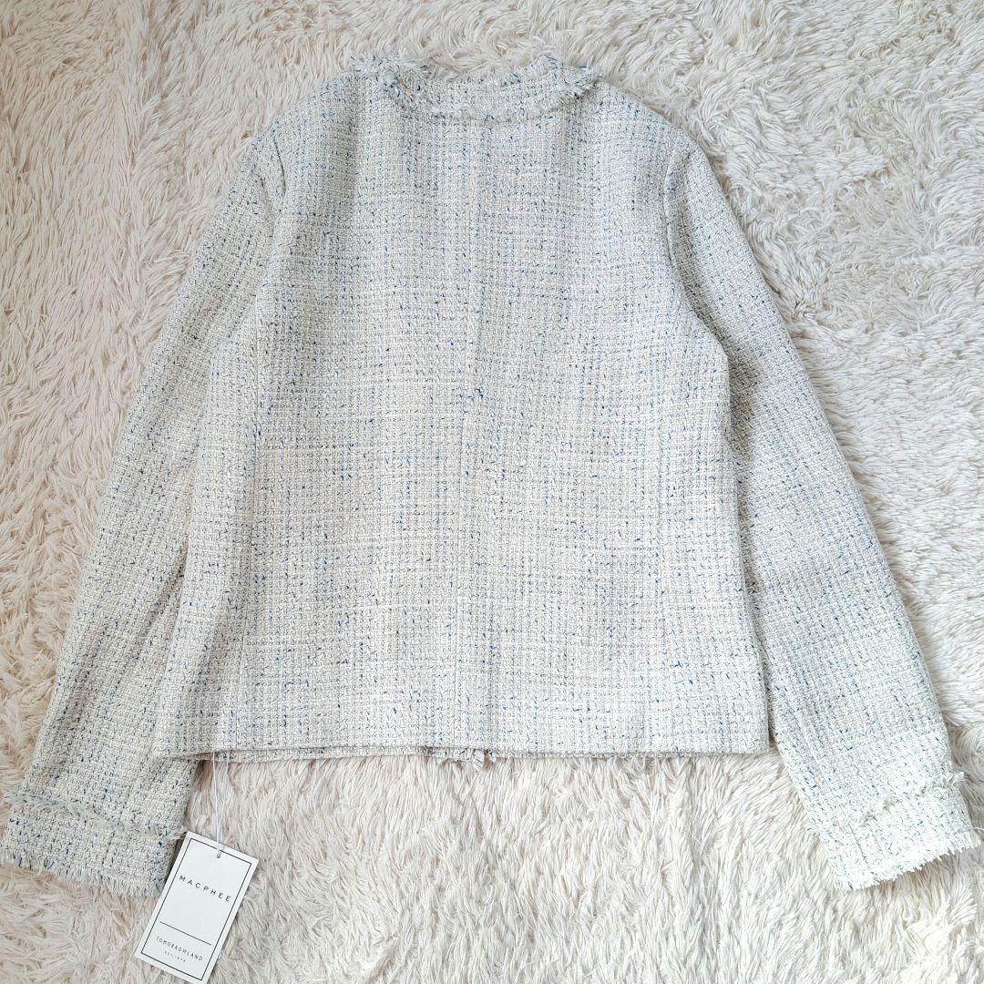 新品タグ付 定価3万 マカフィー ノーカラーツイードジャケット 金ボタン 日本製