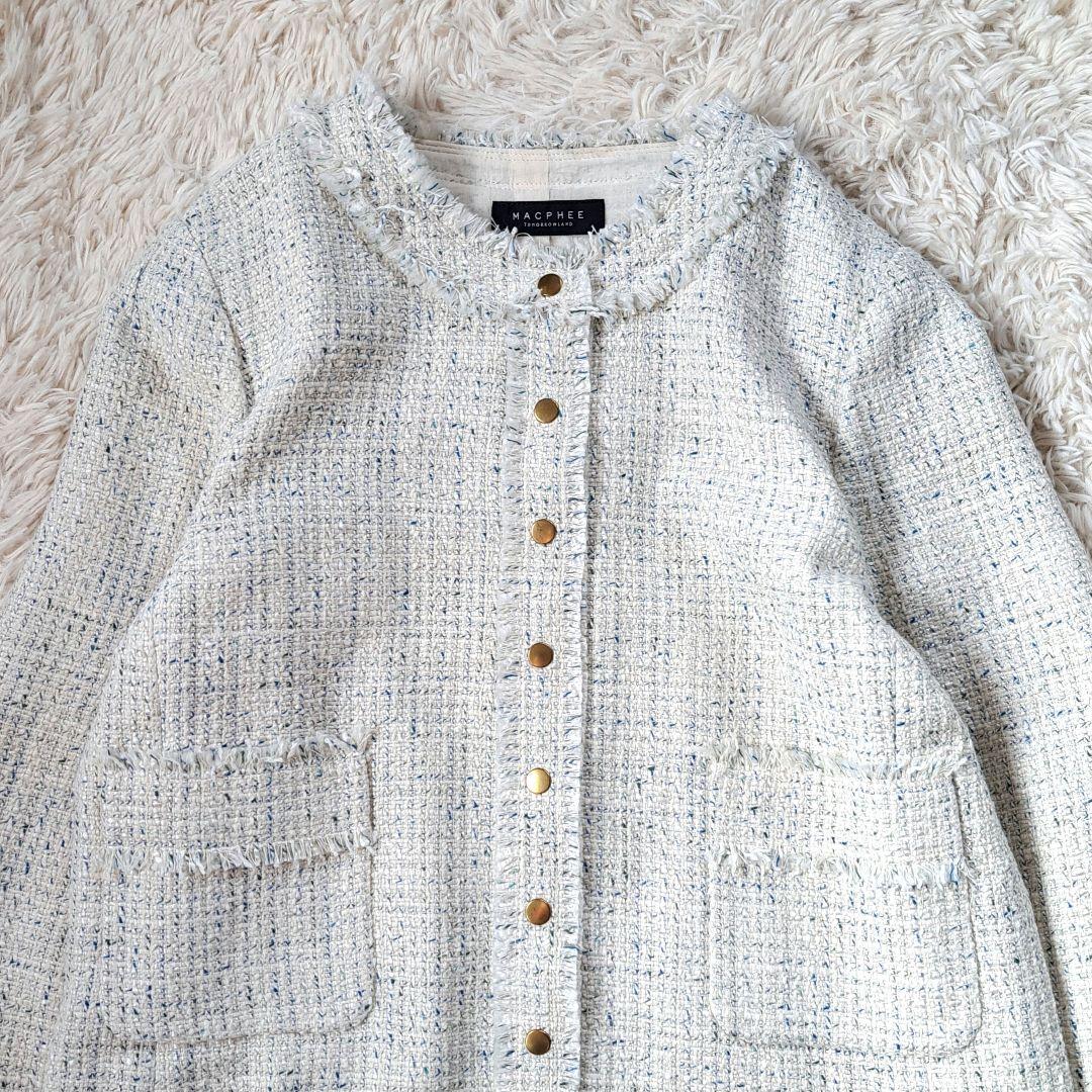 新品タグ付 定価3万 マカフィー ノーカラーツイードジャケット 金ボタン 日本製