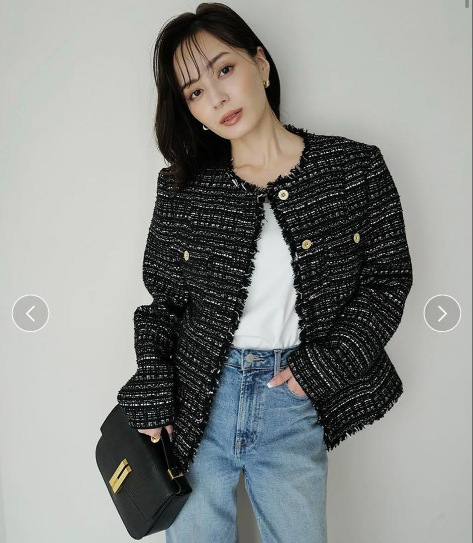 ★ anuans★ ツイードノーカラーフォルムジャケットM