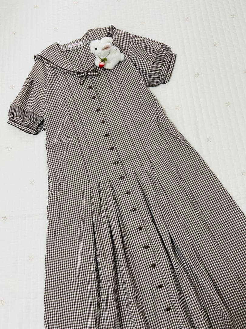 ワンダフルワールド　カネコイサオ　セーラー　ワンピース　ギンガムチェック　焦茶