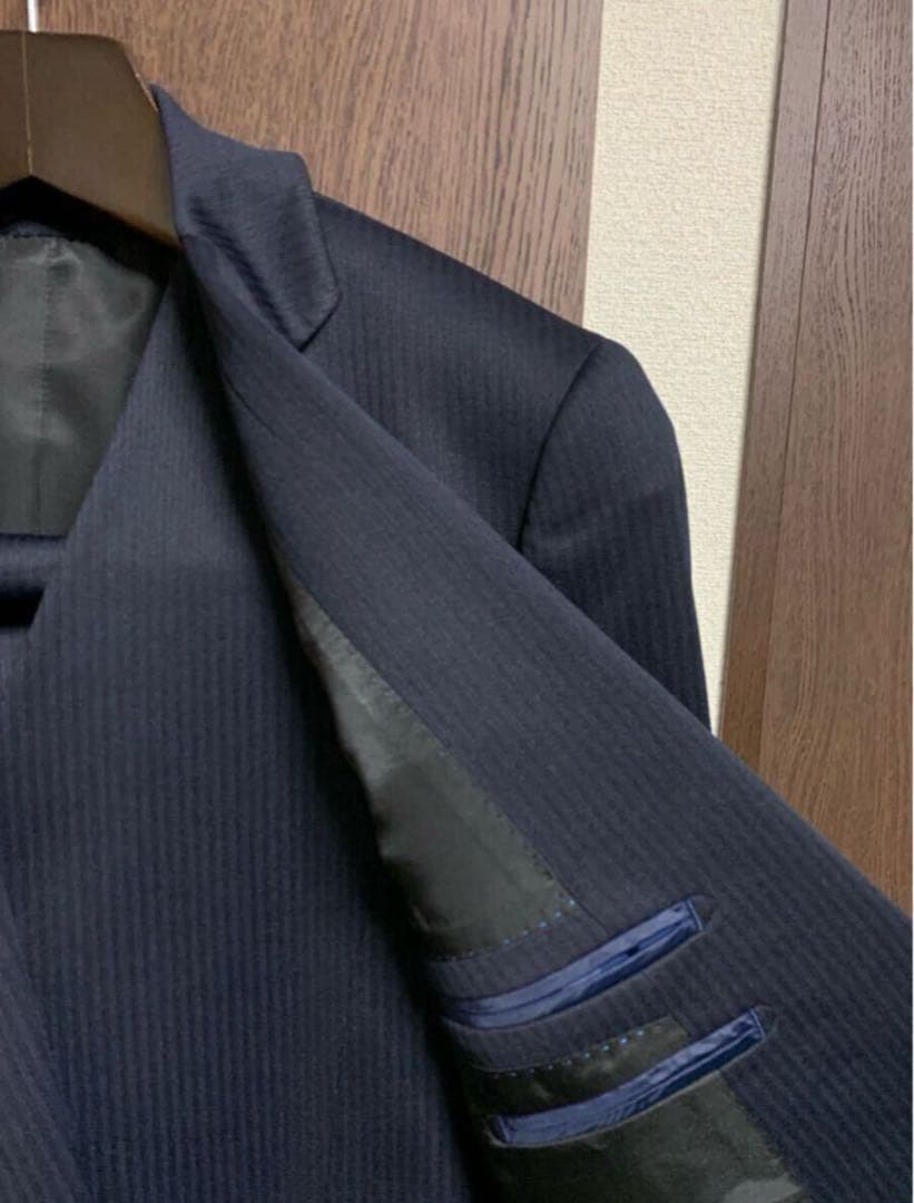Y4新品未使用！素敵ストレッチ3ピーススーツ！無地調ネイビー！快適ウォッシャブル