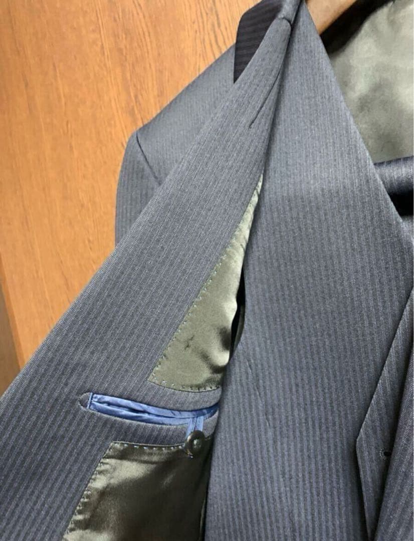 Y4新品未使用！素敵ストレッチ3ピーススーツ！無地調ネイビー！快適ウォッシャブル