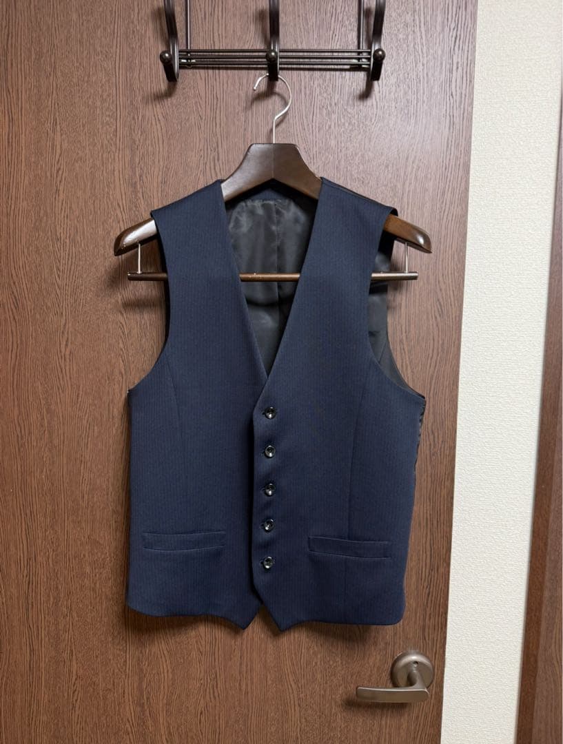 Y4新品未使用！素敵ストレッチ3ピーススーツ！無地調ネイビー！快適ウォッシャブル