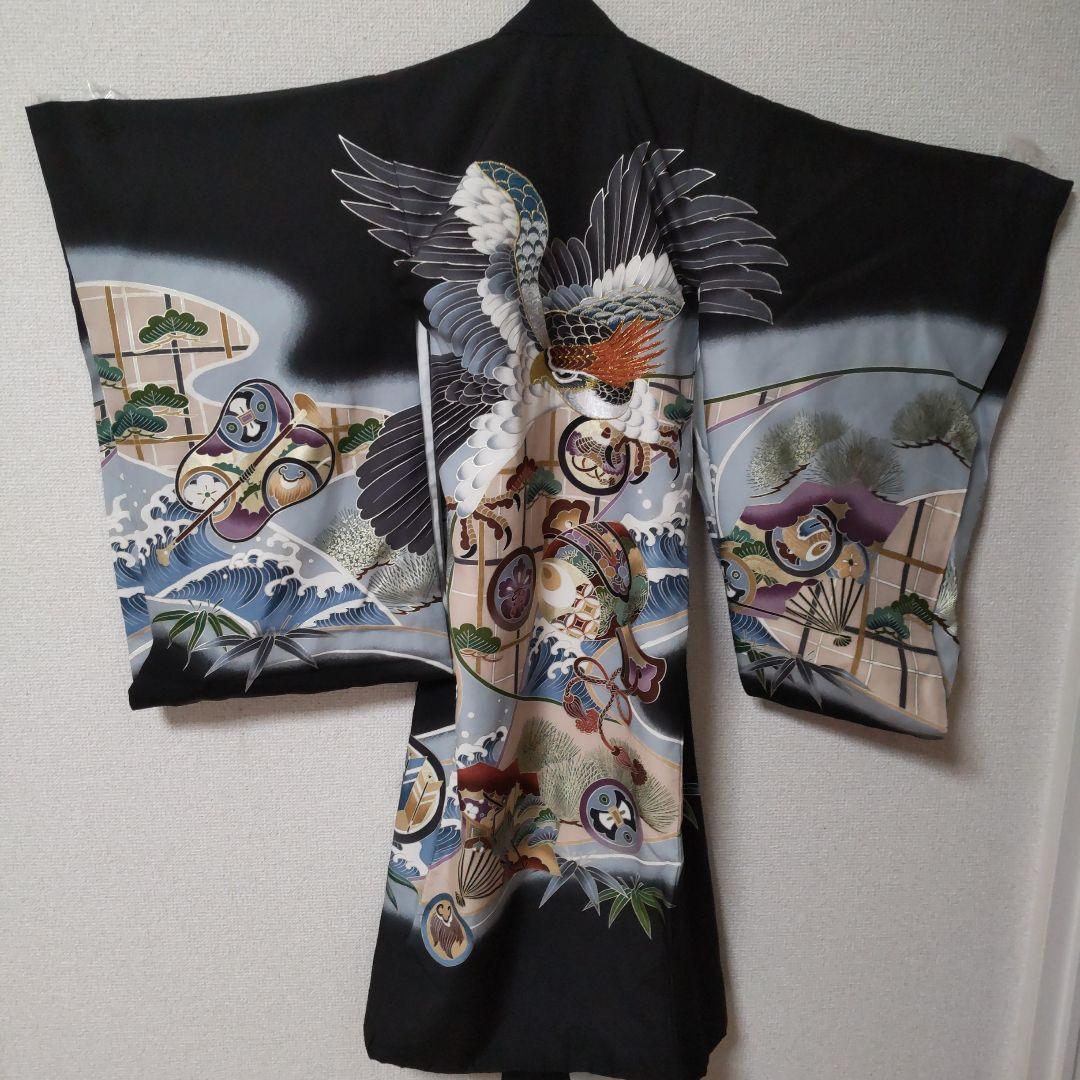 ✡️正絹100%鶴と波模様、お宮参り未使用級、クリーニング済み