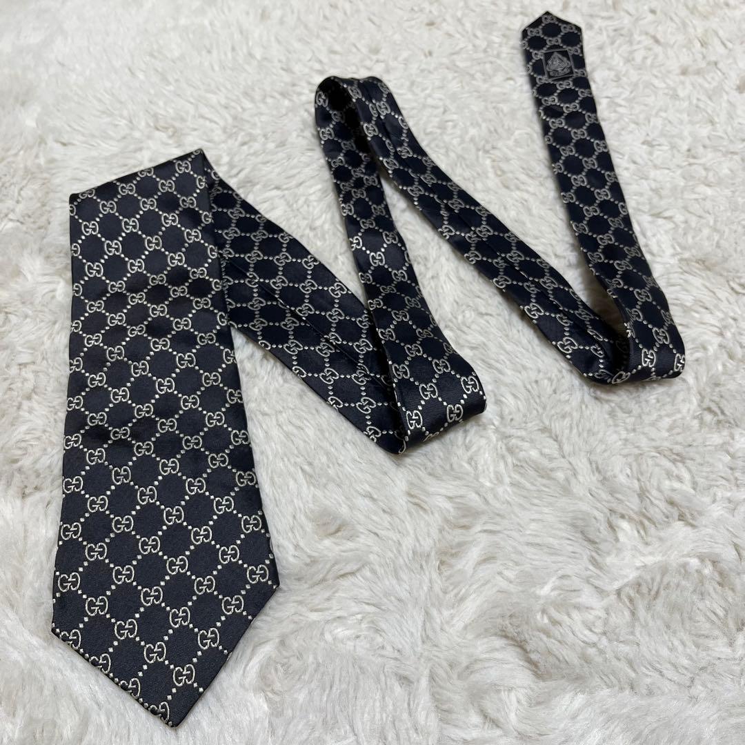 美品　GUCCI ネクタイ　シルク　GG柄　GGパターン　モノグラム　黒