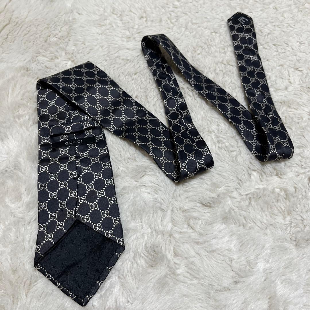 美品　GUCCI ネクタイ　シルク　GG柄　GGパターン　モノグラム　黒