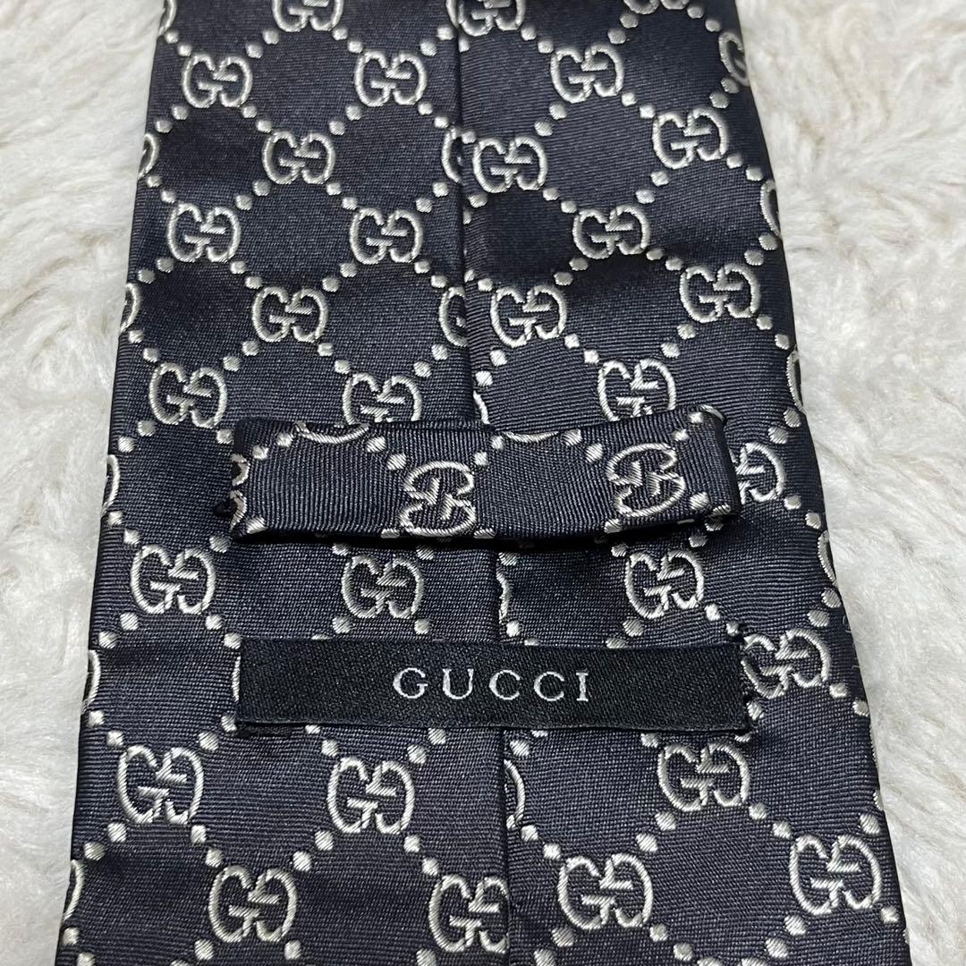 美品　GUCCI ネクタイ　シルク　GG柄　GGパターン　モノグラム　黒