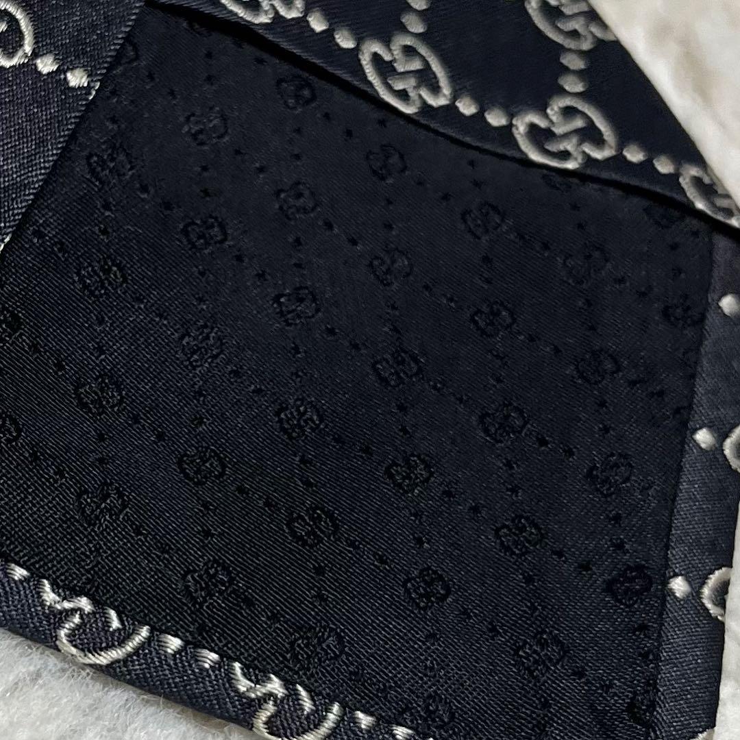 美品　GUCCI ネクタイ　シルク　GG柄　GGパターン　モノグラム　黒
