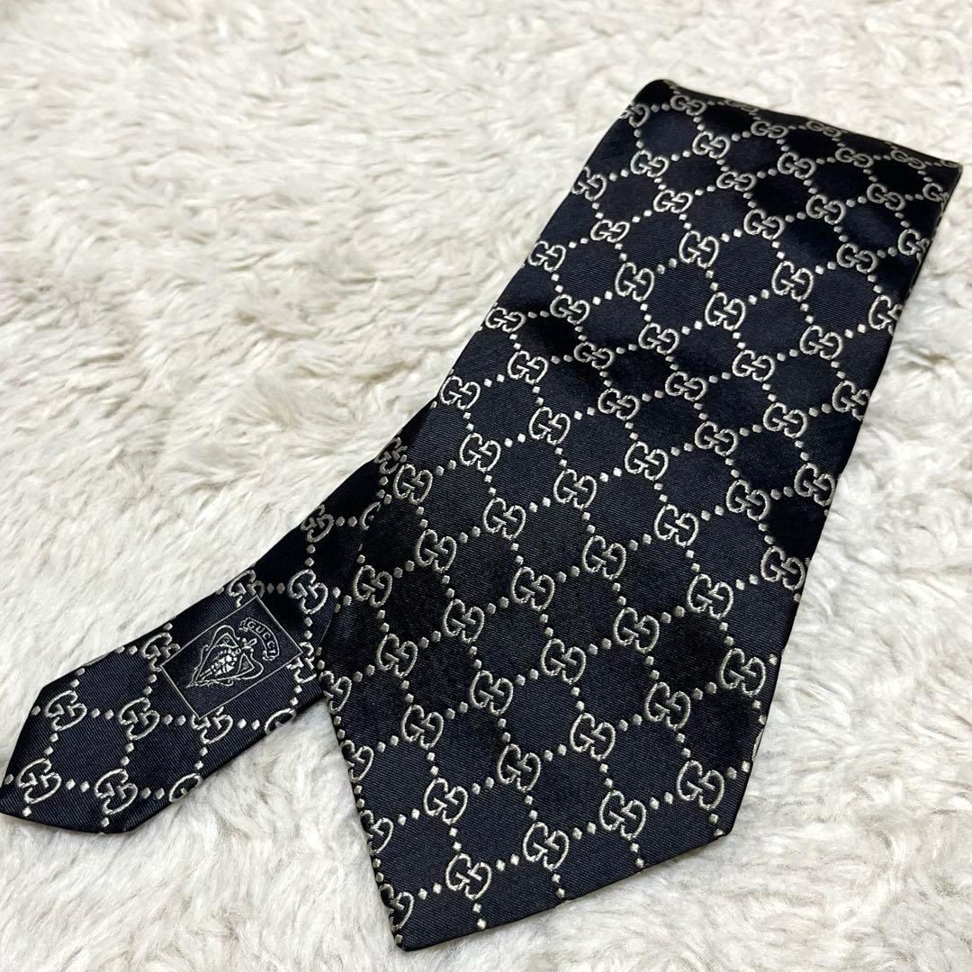 美品　GUCCI ネクタイ　シルク　GG柄　GGパターン　モノグラム　黒