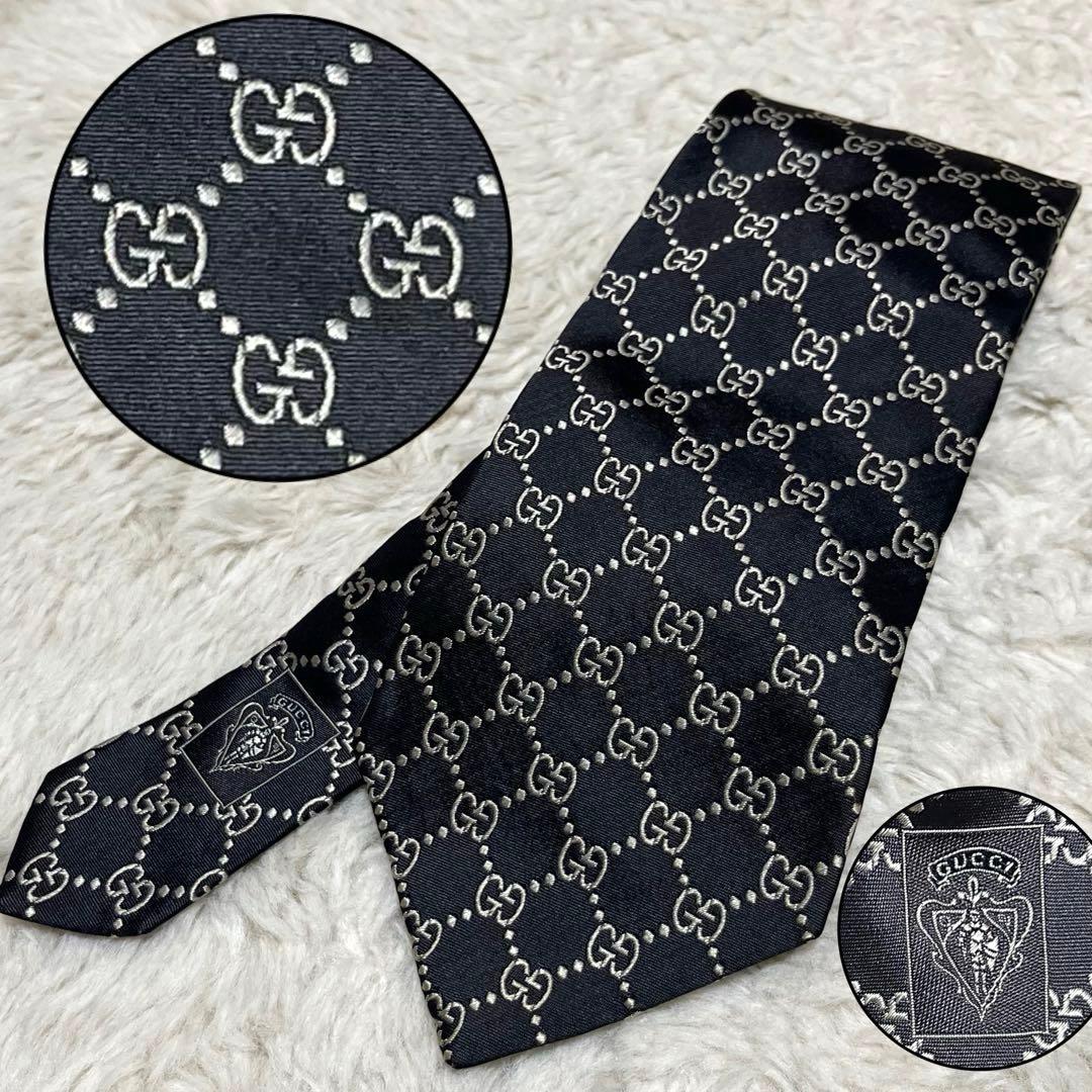 美品　GUCCI ネクタイ　シルク　GG柄　GGパターン　モノグラム　黒