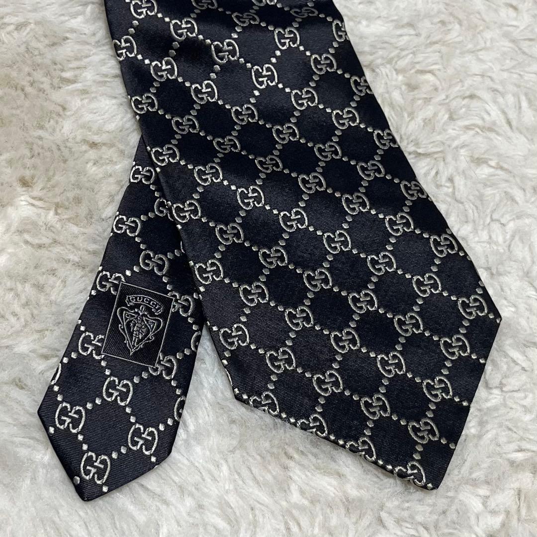 美品　GUCCI ネクタイ　シルク　GG柄　GGパターン　モノグラム　黒