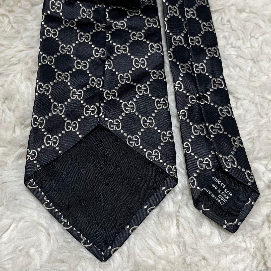 美品　GUCCI ネクタイ　シルク　GG柄　GGパターン　モノグラム　黒