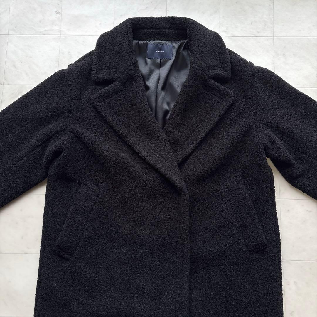 フレームワーク ウールブレンドボアコート 黒 ブラック モコモコ アウタ38