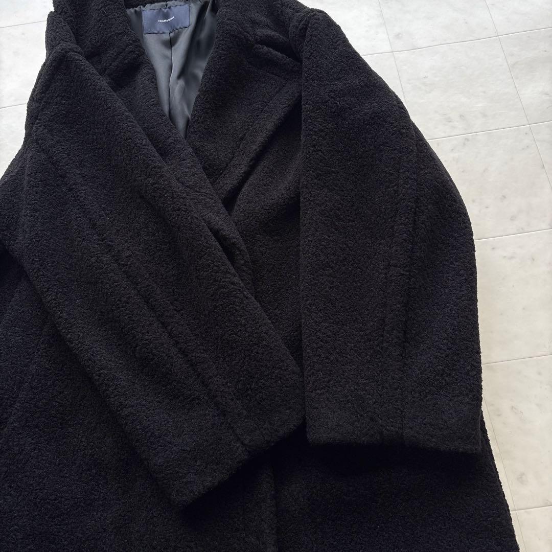 フレームワーク ウールブレンドボアコート 黒 ブラック モコモコ アウタ38