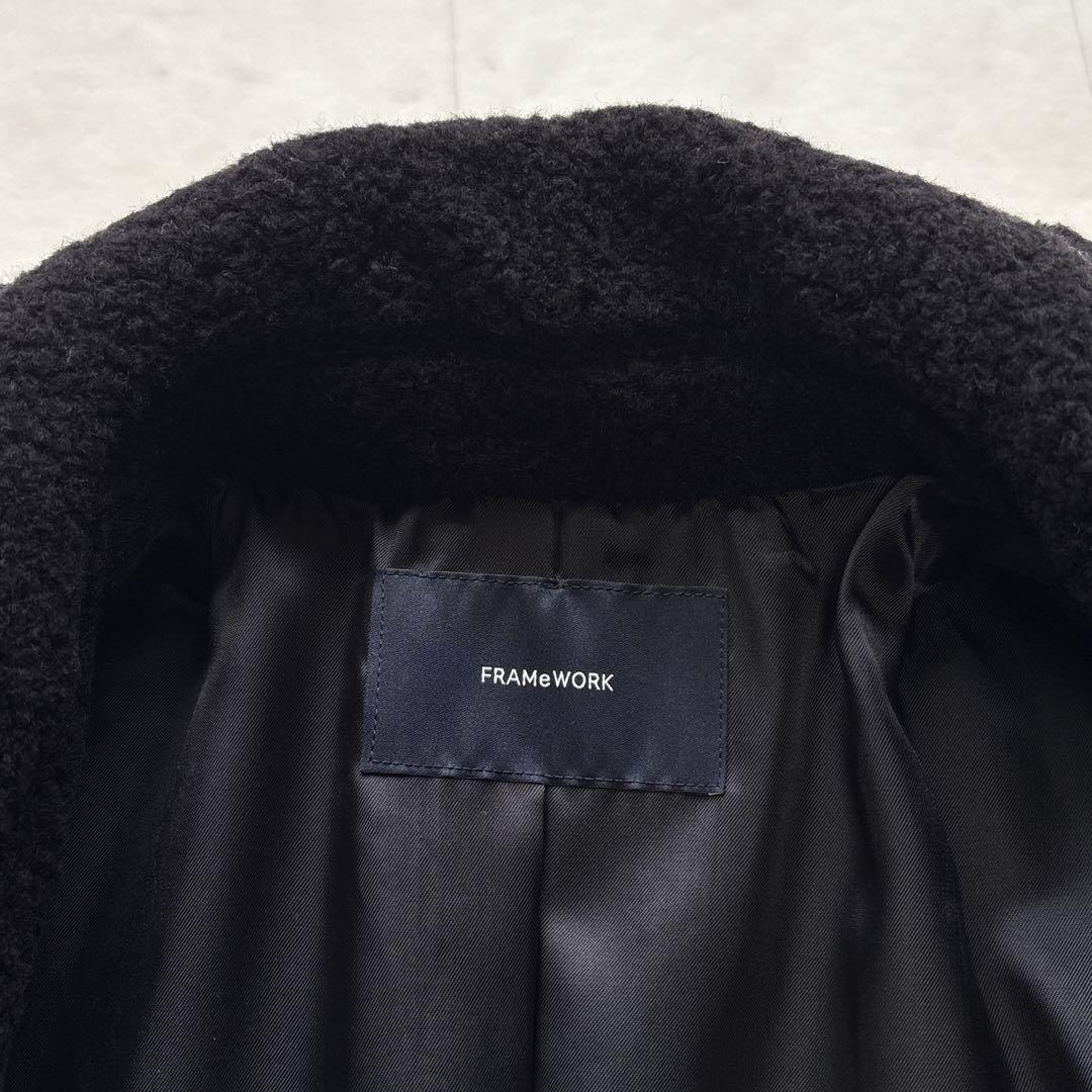 フレームワーク ウールブレンドボアコート 黒 ブラック モコモコ アウタ38
