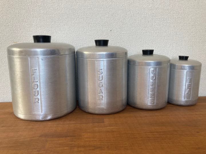 イギリス　アンティーク　アルミキャニスター