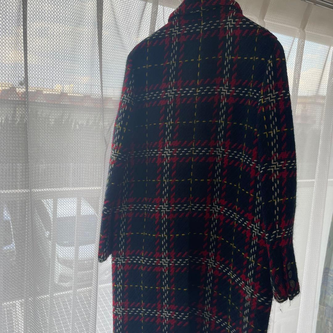 miu miu チェスターコート ネイビー・レッド・チェック