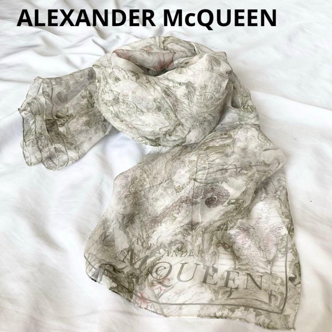 極美品　アレキサンダーマックイーン　スカーフ　シルク　スカル　ボタニカル　レア