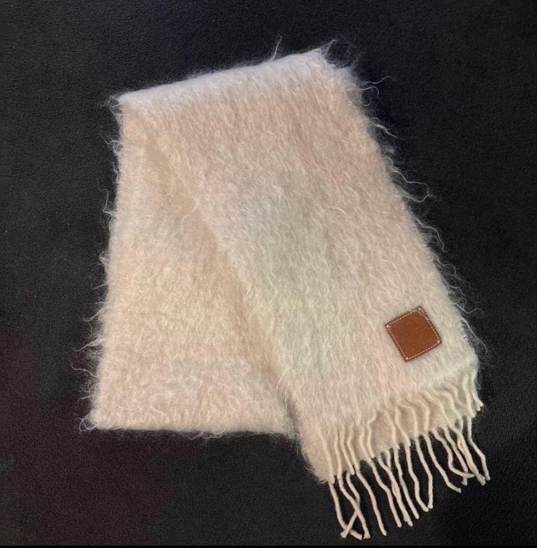 LOEWEモヘア＆ウール　フリンジマフラー ロエベ　ホワイト