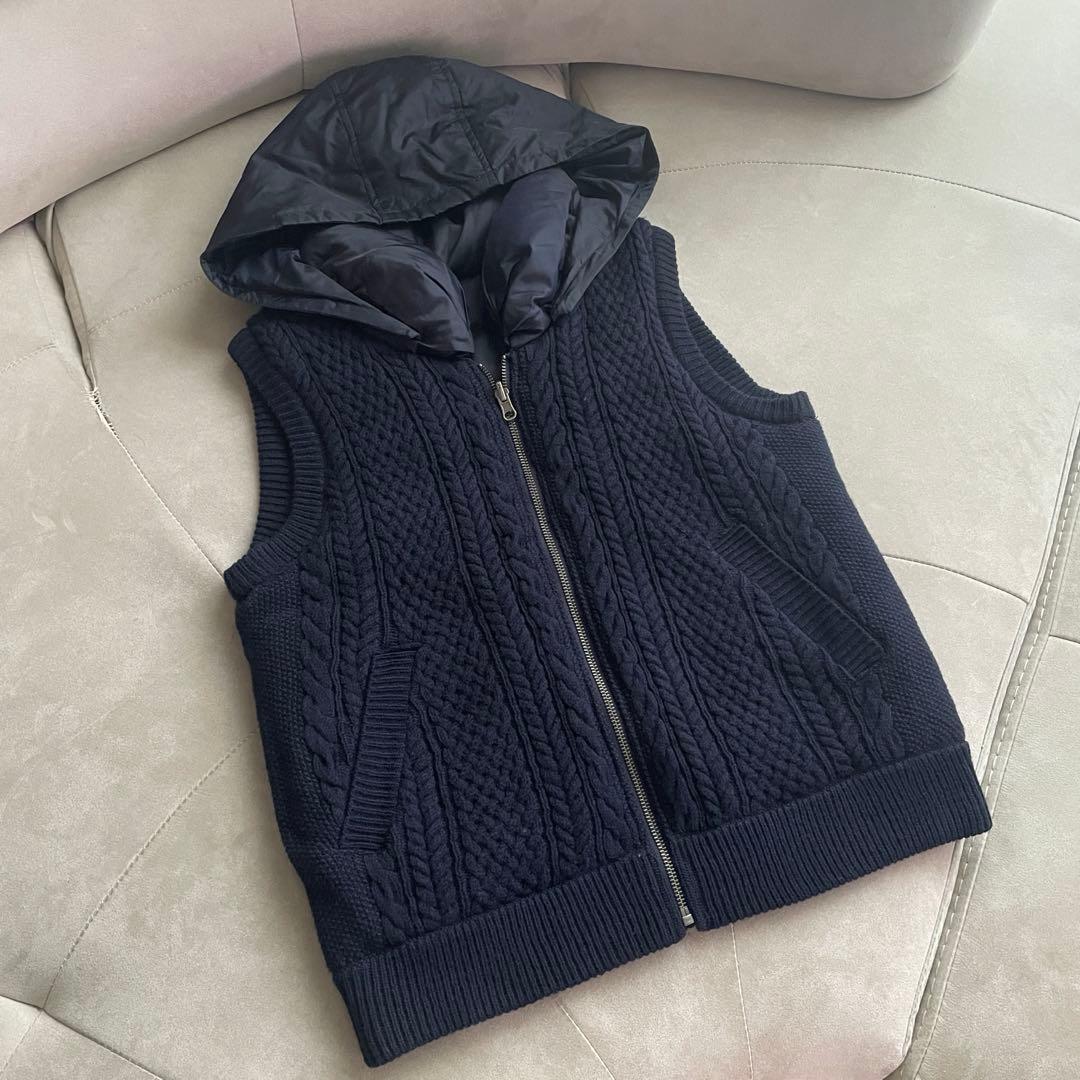 新品未使用 自由区　ダウンベスト　リバーシブル　XL ニット　切替　ネイビー