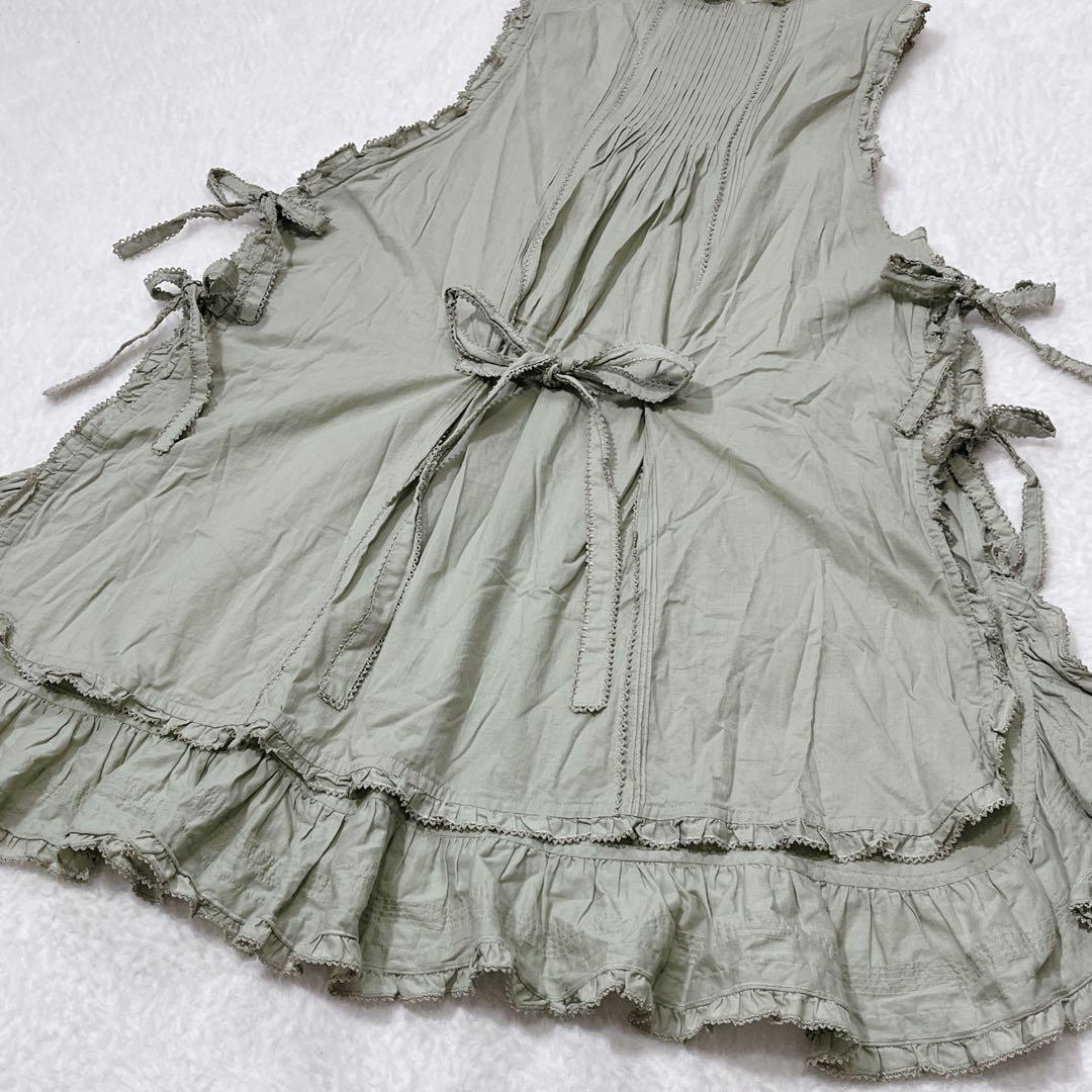 美品✨ピンクハウス ダブリエ ミントグリーン ロゴ 豪華リボン フリル レース