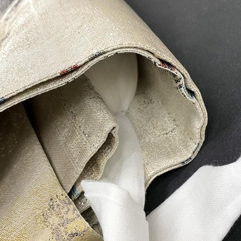 507mr86▲ワンタッチ作り帯 きものやまと 風景 抽象柄 箔糸 袋帯▲美品