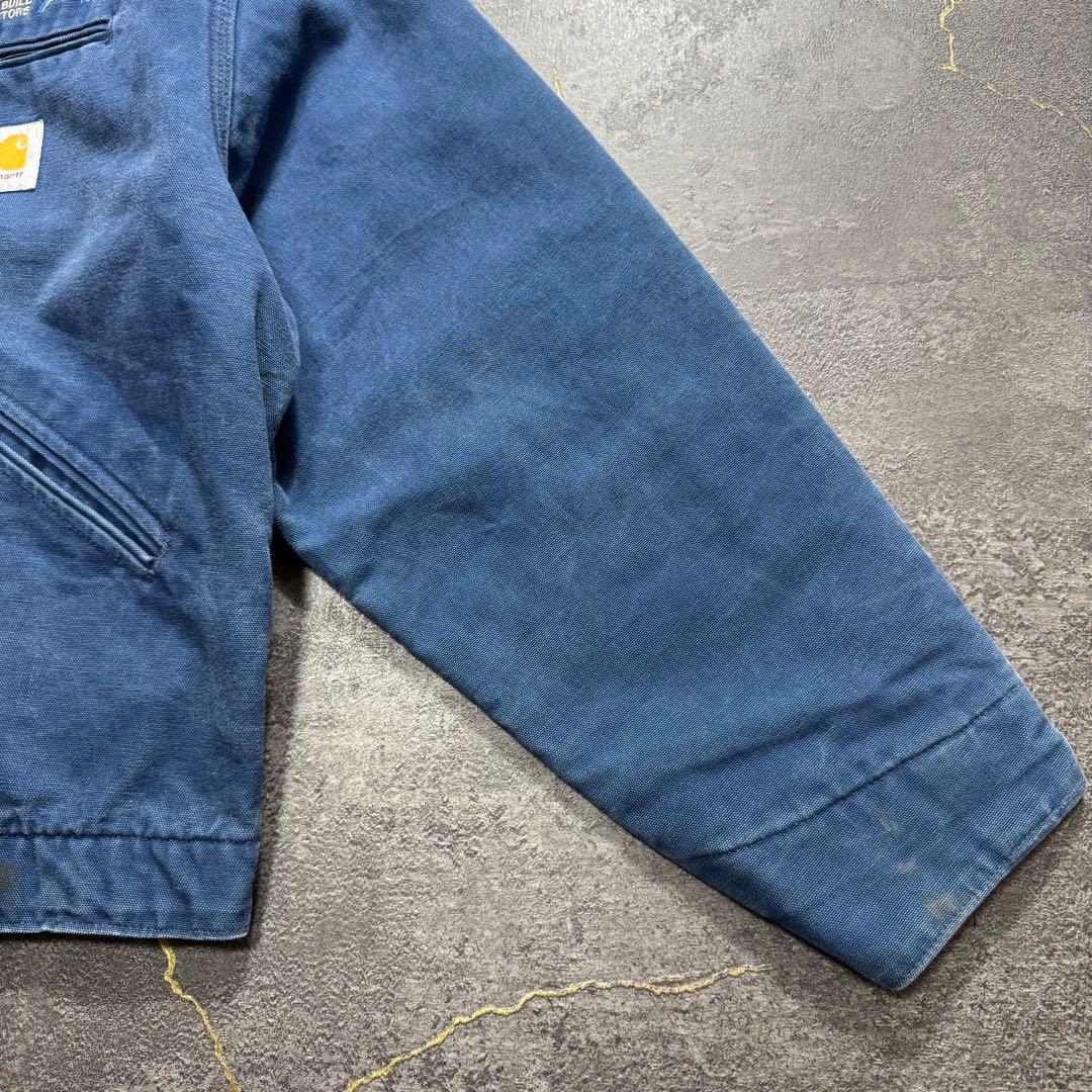 00sUSA製カーハートデトロイトジャケットブルーダックジャケット企業ロゴ短丈