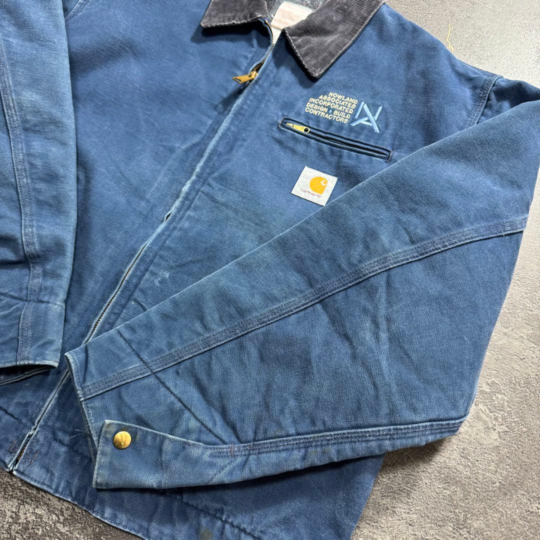 00sUSA製カーハートデトロイトジャケットブルーダックジャケット企業ロゴ短丈