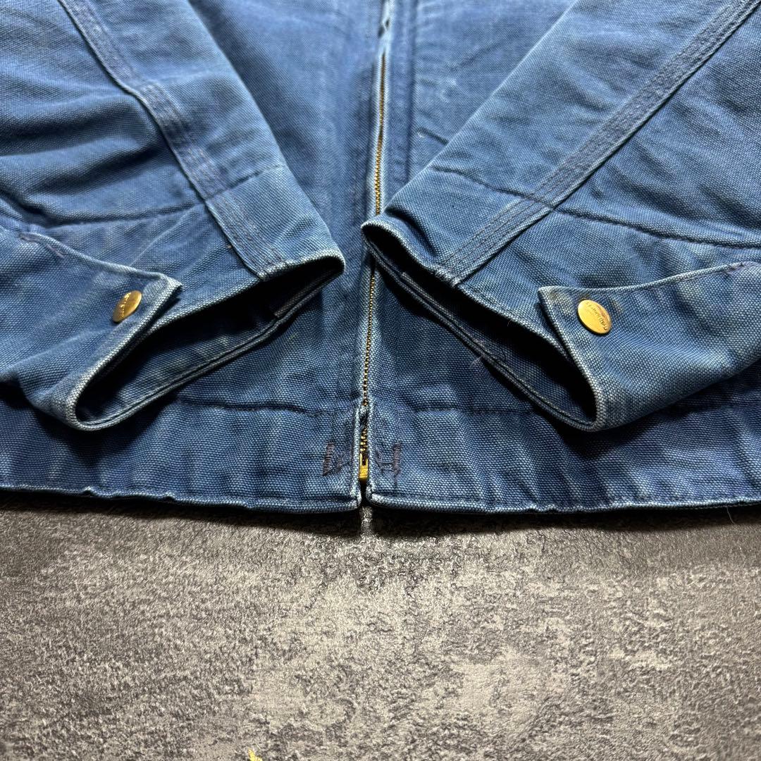 00sUSA製カーハートデトロイトジャケットブルーダックジャケット企業ロゴ短丈