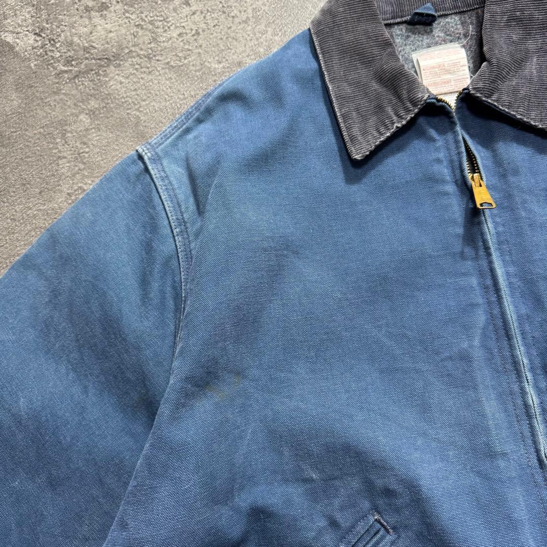 00sUSA製カーハートデトロイトジャケットブルーダックジャケット企業ロゴ短丈