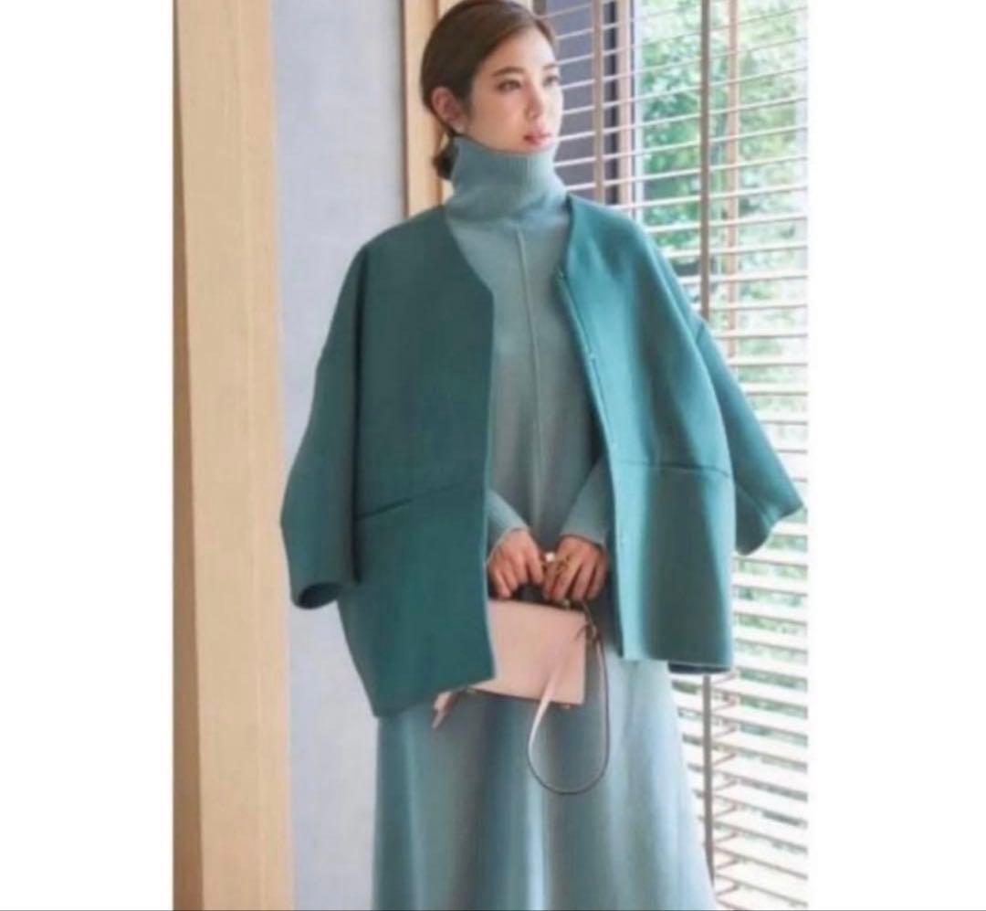 セブンテン♡ミディアムコクーンコートM 緑グリーン