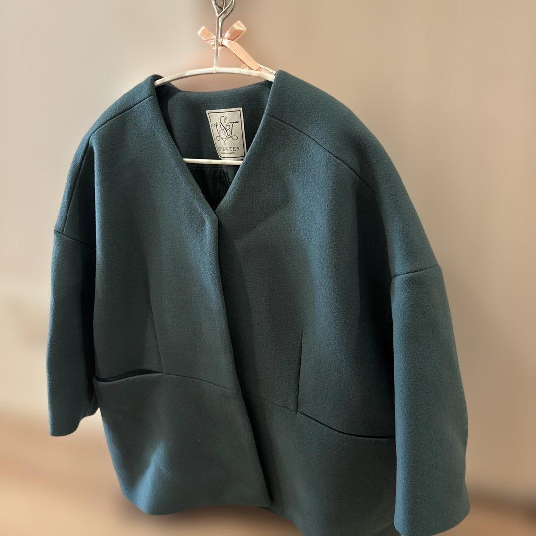 セブンテン♡ミディアムコクーンコートM 緑グリーン