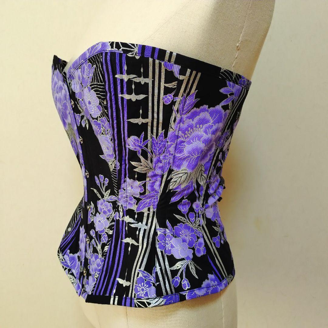 ユメ　ハンドメイド和柄ロングコルセット　Tバックショーツセット