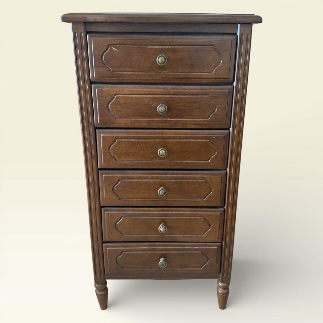 重厚感あるアンティーク調 木製 6段 チェスト スリムチェスト　飾り棚