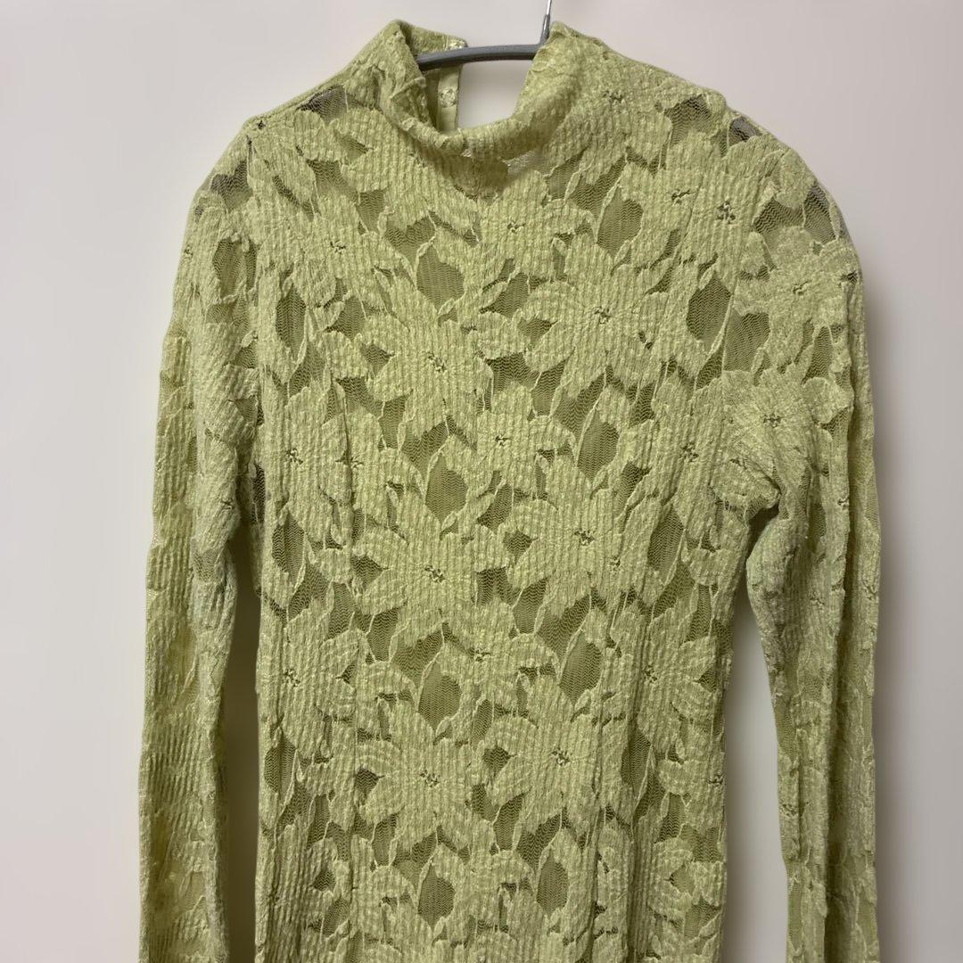 FRAY I.D フラワーストレッチレースワンピース　ライム